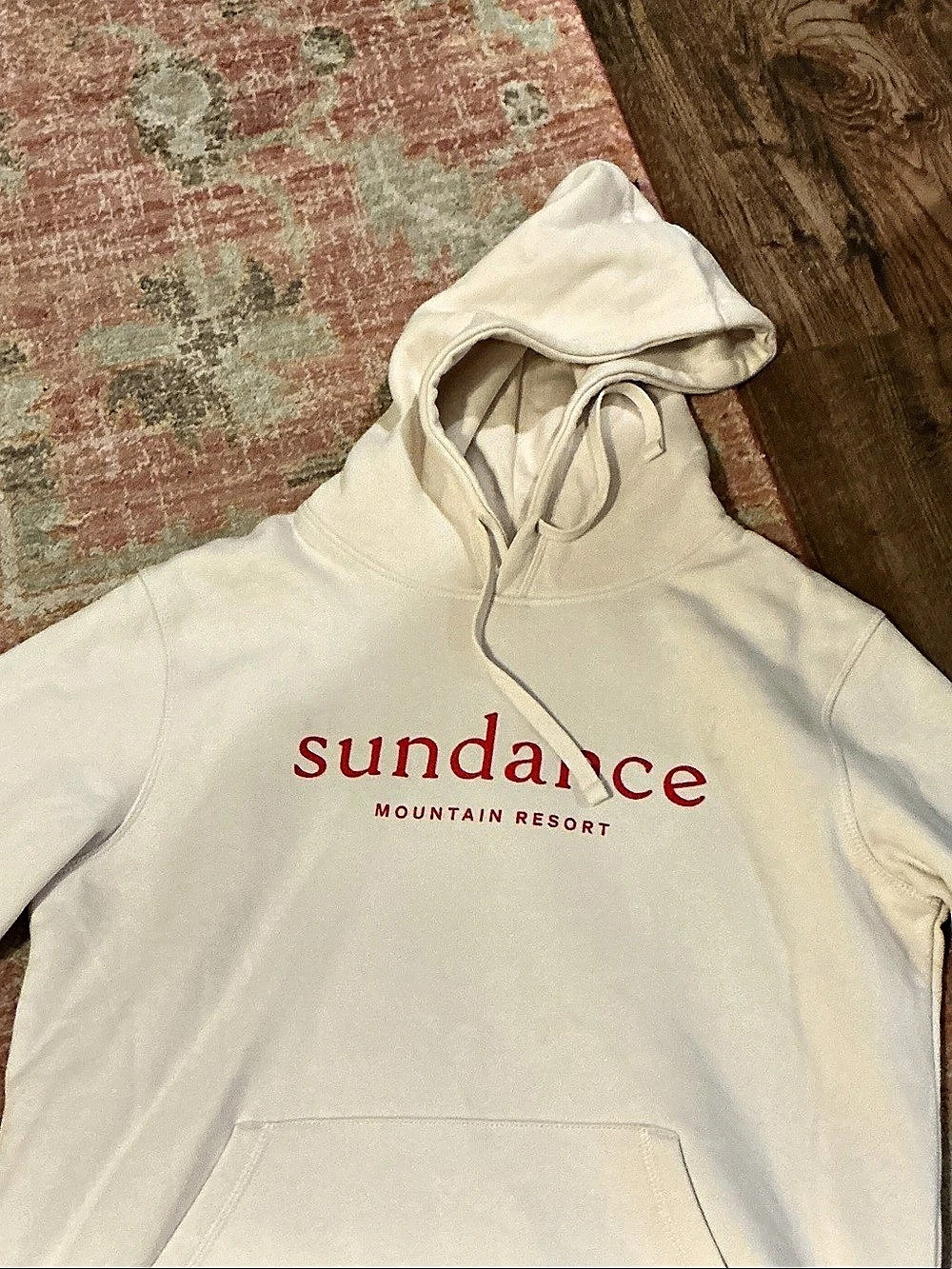 Sundance Mountain Resort Classic Logo Hoodie Cream & Red Medium